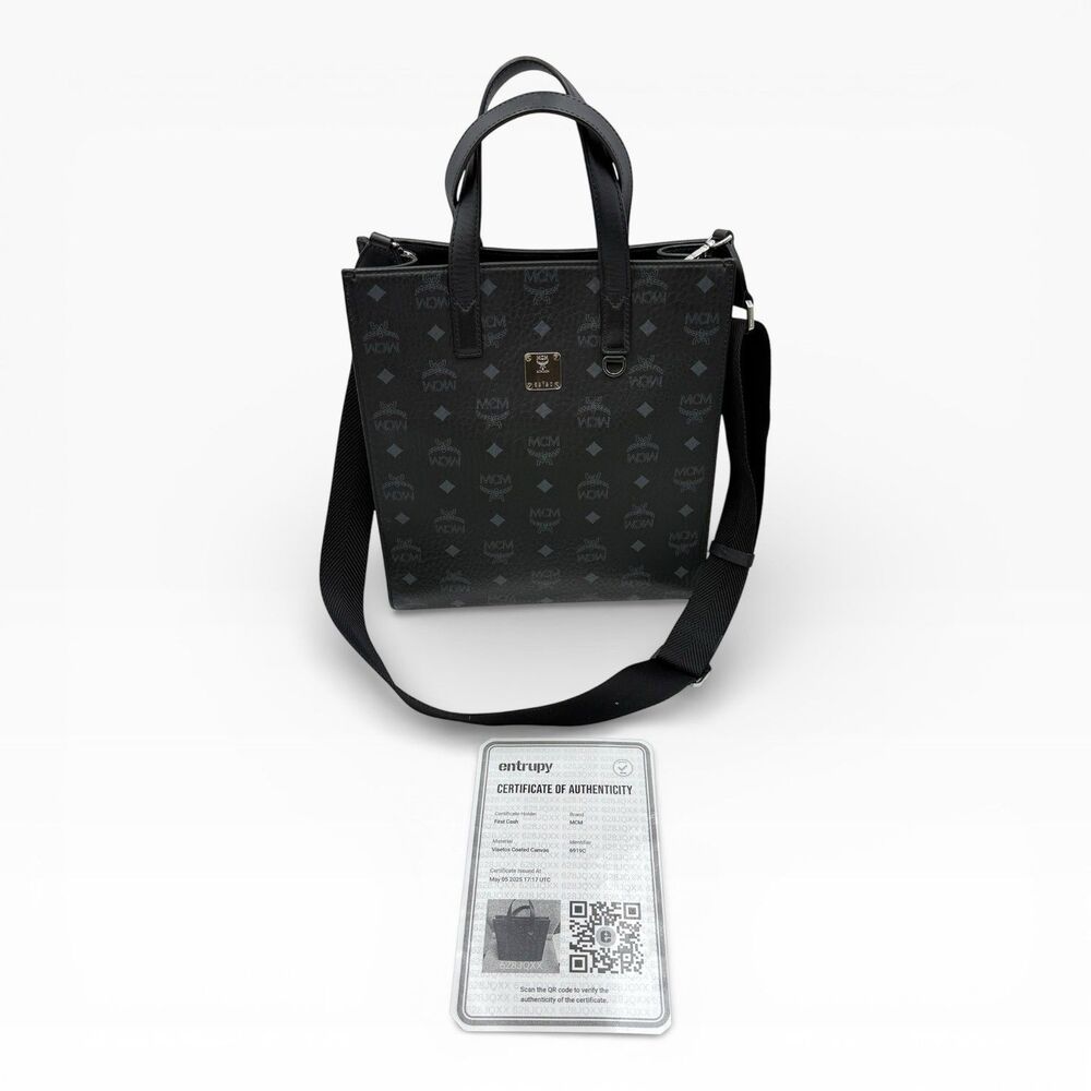MCM Ladies Medium Aren Tote in Visetos- Black 6919C